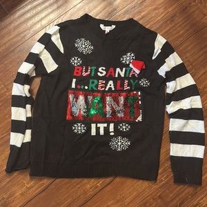 Dear Santa I really Need / Want it Flip Sequin ugly Christmas Sweater XL‎